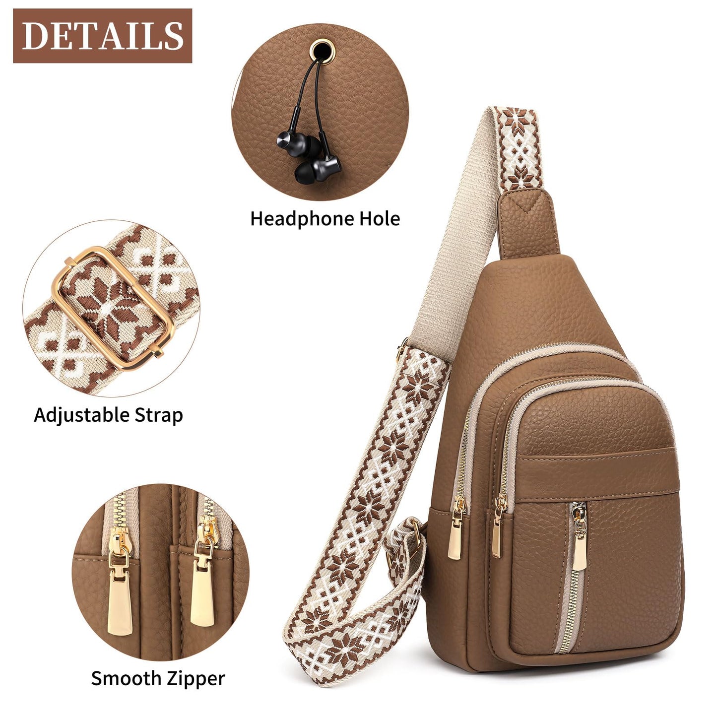 FALAN MULE Small Crossbody Sling Bags Fanny Packs Leather Purses Chest Bag for Women (Khaki)