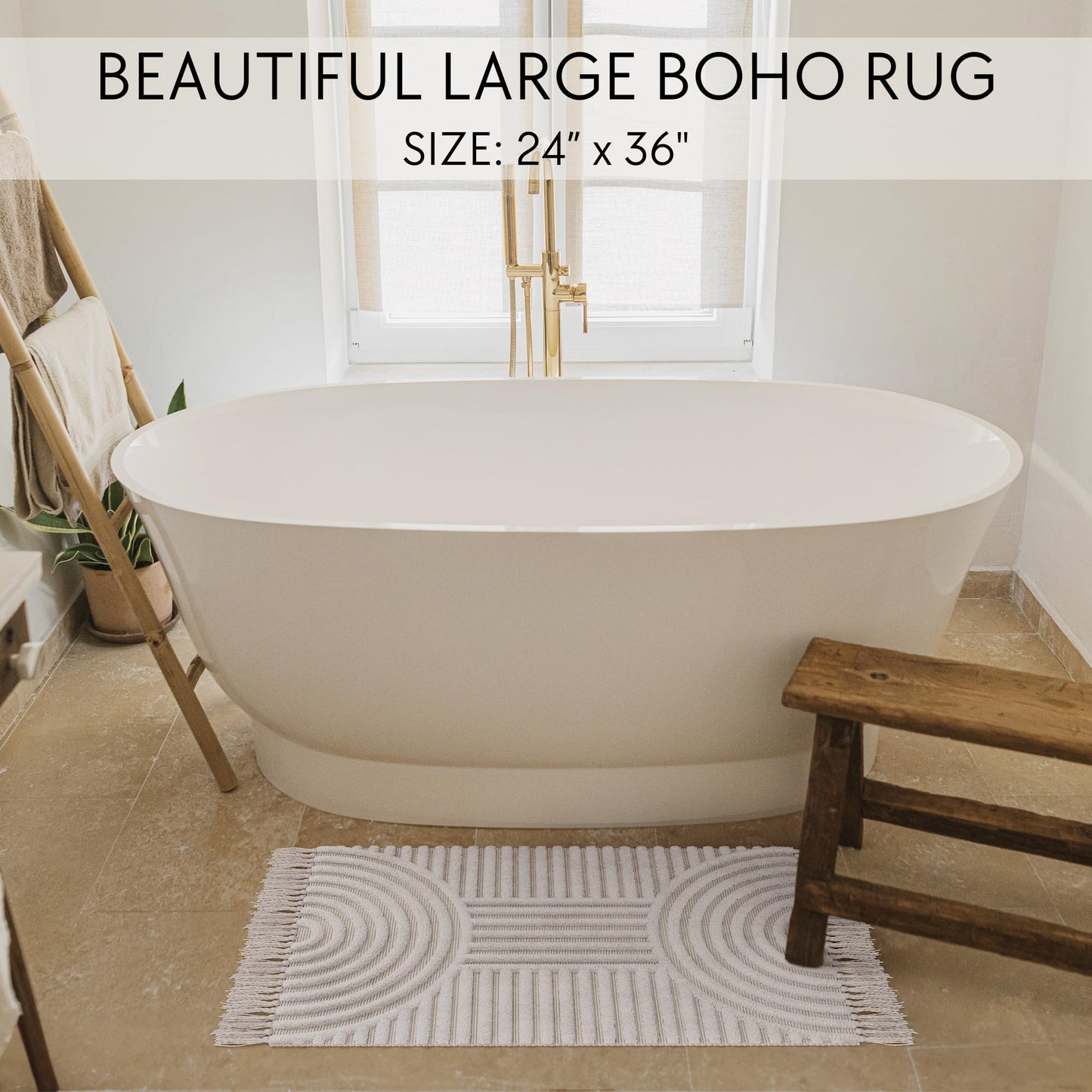 KIBAGA Beautiful Boho Rug with Tassels for Your Bathroom - Soft 2 x 3 ft. Cotton Rug Fits Perfectly Into Your Bath - Washable, Non-Slip Mat Ideal to Enhance Any Modern Home Decor, 24 x 36 inch