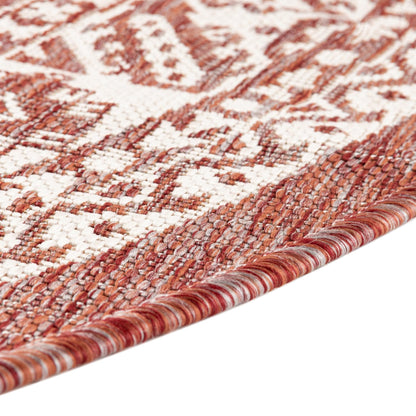 Rugs.com - Outdoor Aztec Rug – 3 Ft Round Rust Red Easy-Clean Indoor/Outdoor Rug – Weather Resistant for Patios, Decks, and Porches
