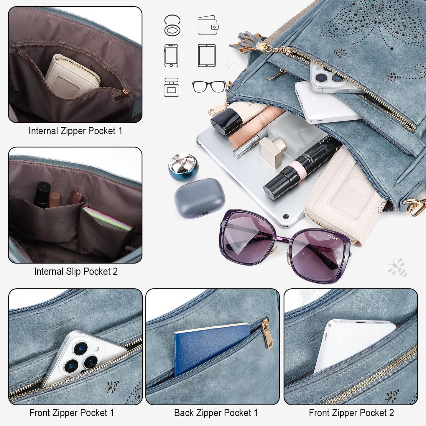 KITEVIUN Medium Crossbody Bags for Women Trendy, Women's Butterfly Shoulder Handbags with Tassel