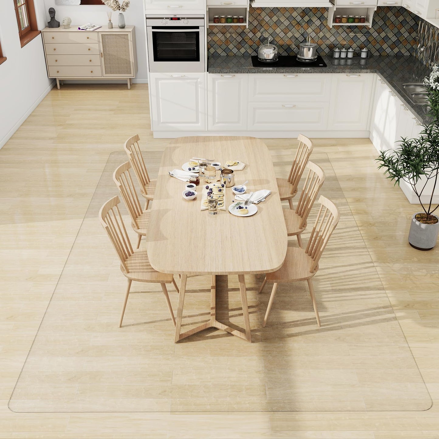 Tydle Clear Floor Mat for Home, 5' × 7' Plastic Area Mat for Living Room, Waterproof Area Rug for Under Dining Table, Large Office Chair Mat for Hard Floors (Clear-Rose)