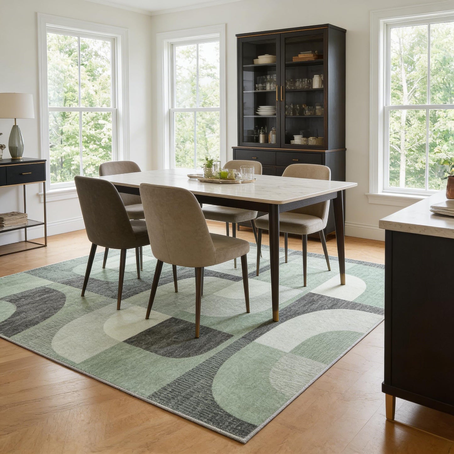 8X10 Area Rugs Modern Abstract Non Slip Washable Large Carpet for Living Room Bedroom, Green Rug 8X10 Geometric Pattern for Kids Nursery Thin 8 by 10 Indoor Home Decor Pet & Child Friendly