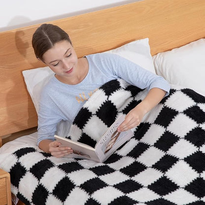Ultra Soft Jacquard Shaggy Fleece Throw Blanket, Lightweight Warm and Plush, Cozy Couch and Travel Blanket, Multiple Colors and Sizes, Year Round Comfort