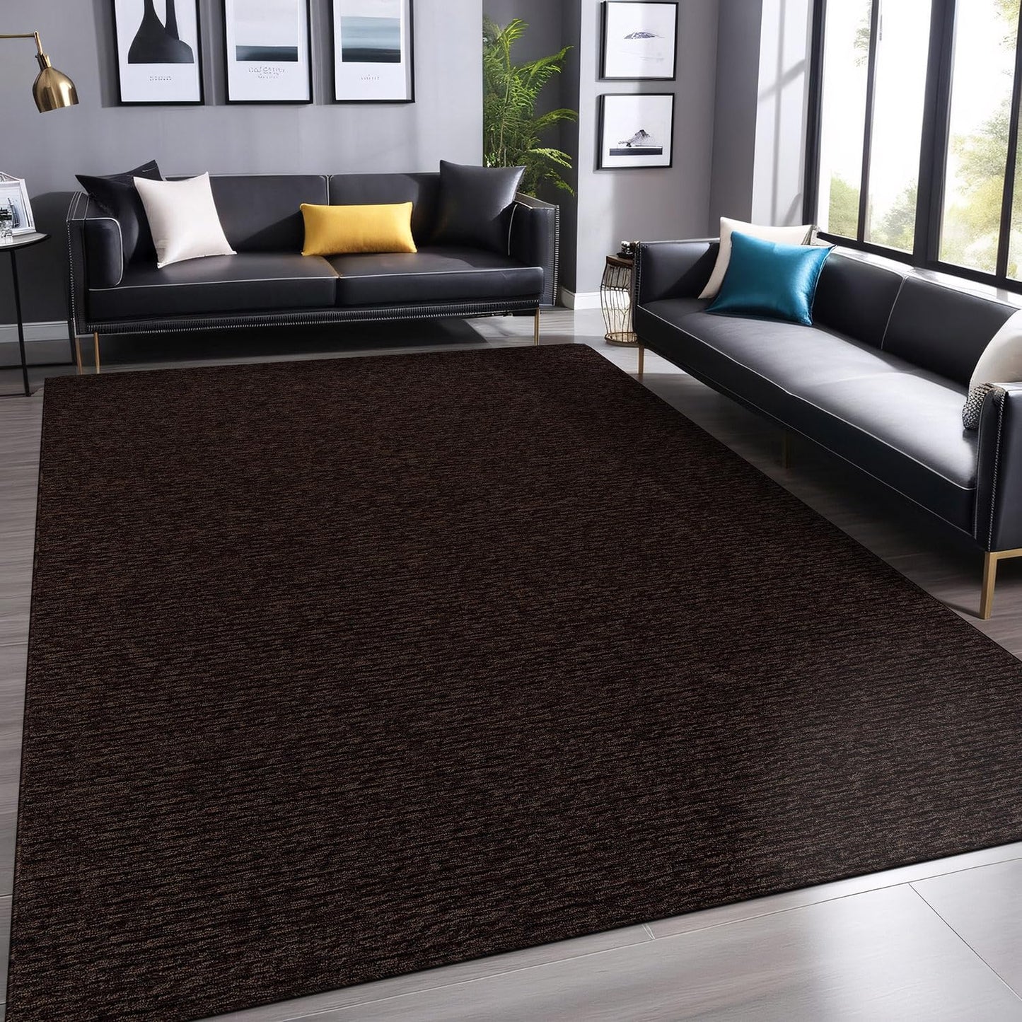 Luul Home Non Slip Brown Solid Rubber Back Thin Rug for Living Room 5x7 Area Rugs for Kitchen, Rugs for Bedroom, Stain Resistant Easy Cleaning Non Shedding Carpet Brown 5 x 7
