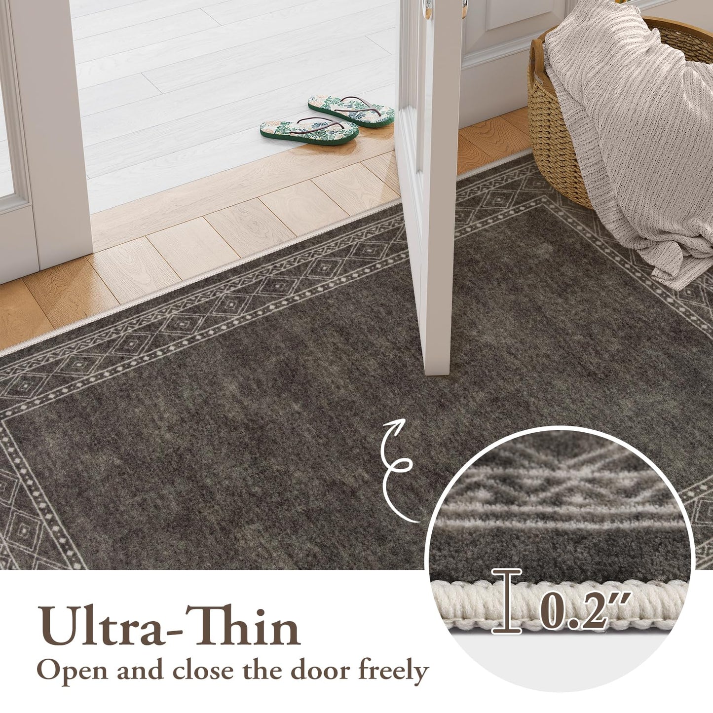 Lahome Modern Bordered Washable Runners for Hallways, 2.5x8 Kitchen Runner Rug Non Slip, Ultra-Thin Hallway Rug Soft Carpet for Bedroom Entryway Bathroom Laundry(2.5'x 8',Brown)