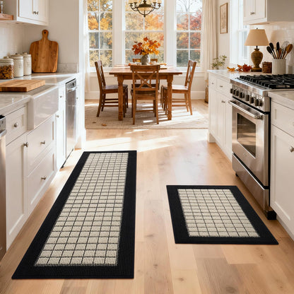 QiCaiJia Kitchen Mats for Floor 17"x30", Non-Slip Washable Kitchen Rugs, Absorbent and Stain Resistant Kitchen Rug, Durable Comfortable Rugs for Kitchen, Hallway, Laundry & Sink, Black