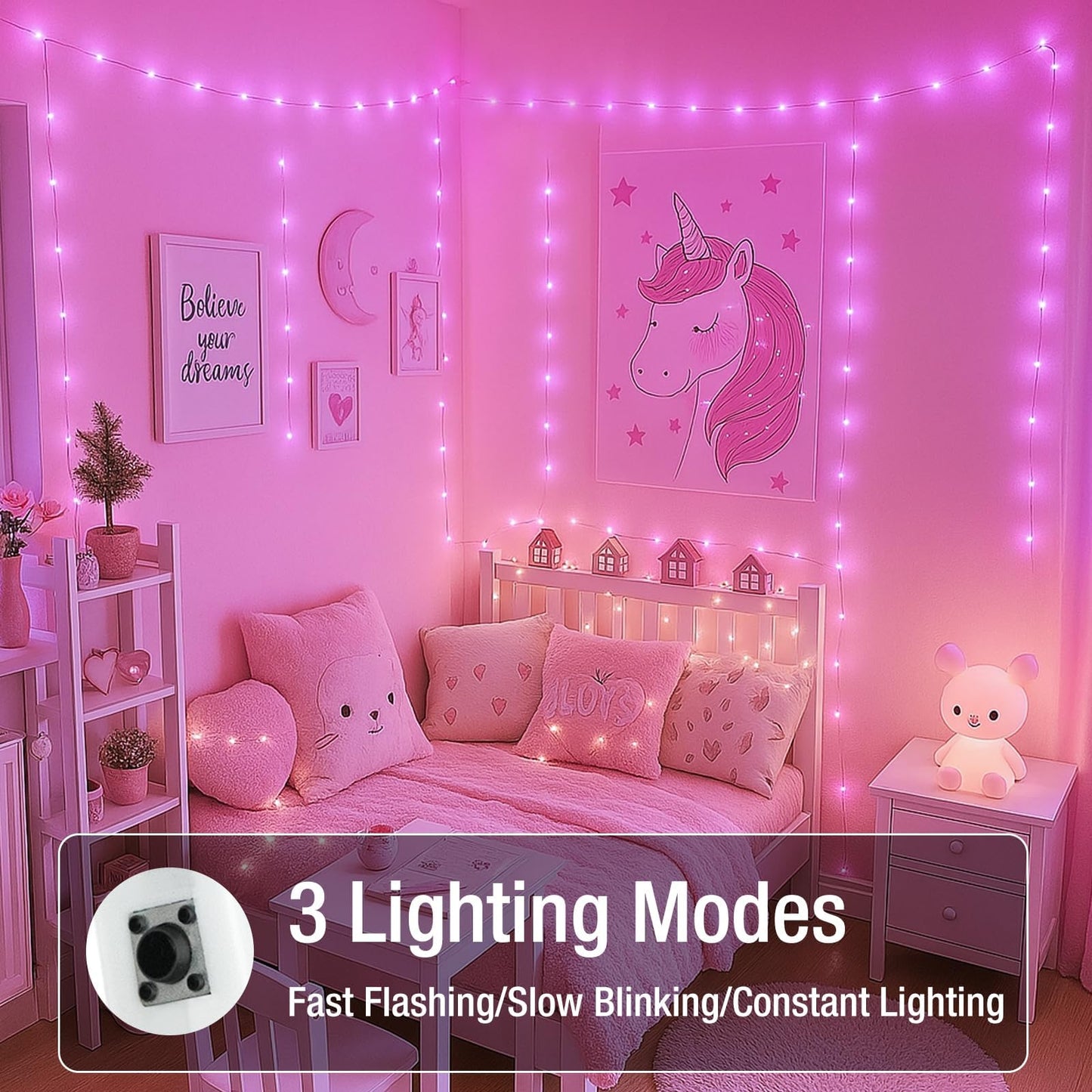 12 Pack Fairy Lights Battery Operated - 7ft 20 Led Twinkle Lights 3 Modes, Bulk Mini String Lights Waterproof for Mason Jars Vases DIY Party Wedding Decoration Valentines Day - Pink