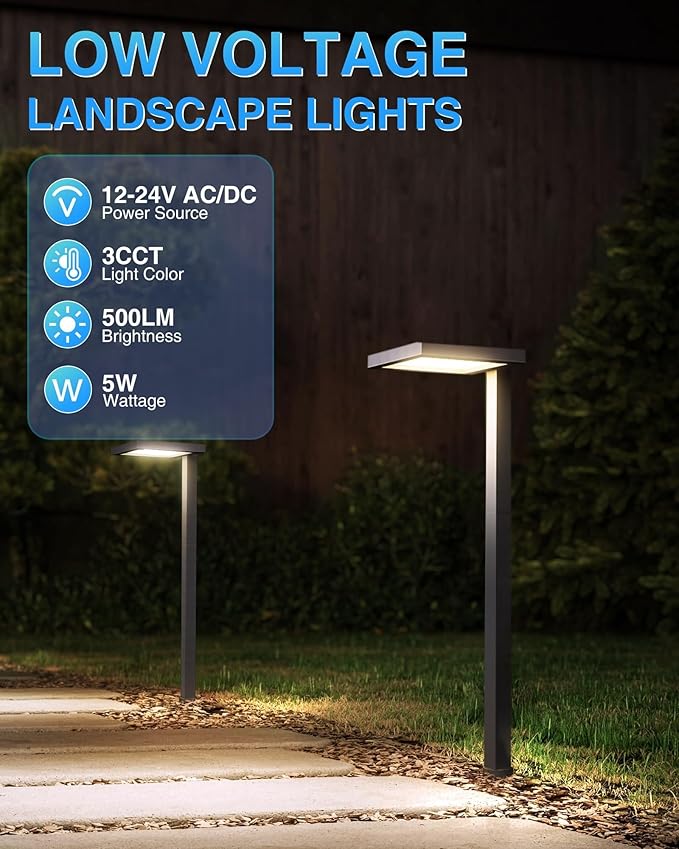 SUNVIE 3CCT Low Voltage Pathway Lights Wired Pathway Lights Outdoor 5W 3000K Anti Glare LED Low Voltage Landscape Lighting Waterproof Landscape Path Lights for Walkway Backyard Garden Patio, 4 Pack