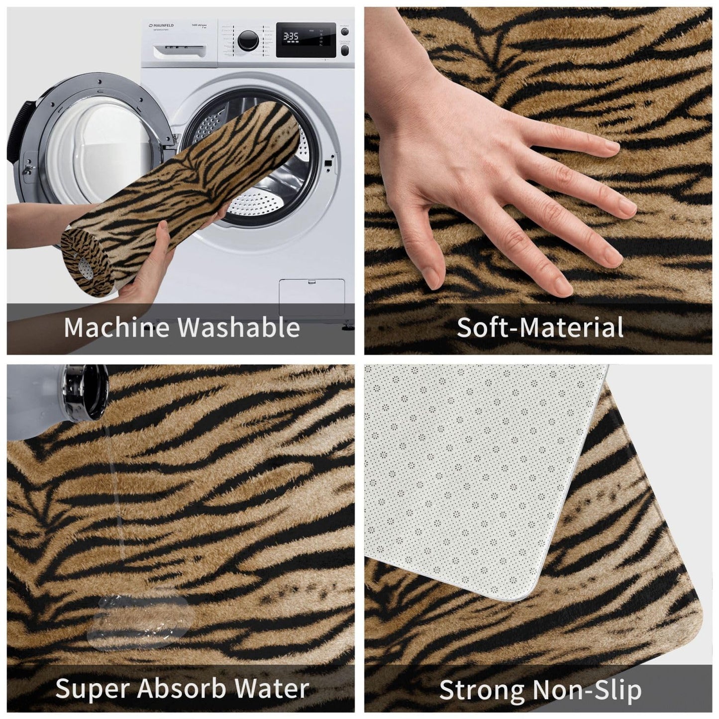 Sovvin Tiger Texture Print Bath Mat, Non-Slip Microfiber Rug, Soft Absorbent Kitchen Door Mat for Bathroom,Bedroom, 16x24 Inches