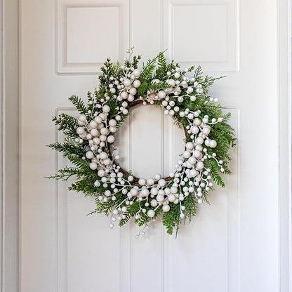 FloralElegance Artificial Winter Wreath 20 Inch White Berry Wreath Winter Wreaths for Front Door with Holly Berries for Xmas Winter Holidays
