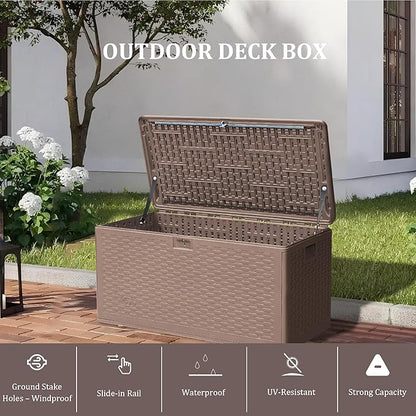 TARKARI Premium Pro Edition 73 Gallon Lockable Resin Deck Box, Waterproof & UV-Resistant Outdoor Storage Box for Outdoor Cushion Storage, Garden Tools & Pool Accessories Storage, Brown