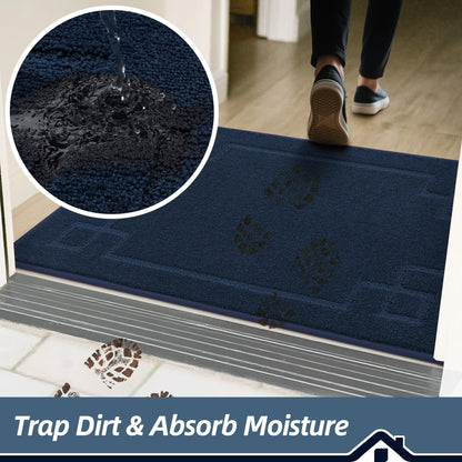 BEQHAUSE Door Mat 24" x 60", Non-Slip Door Mats Indoor Entryway Rugs Washable Low-Profile Absorbent and Stain Resist Floor Mats, Dog Door Mat for Front Back Door, Mud Wet Shoes & Paws, Navy Blue