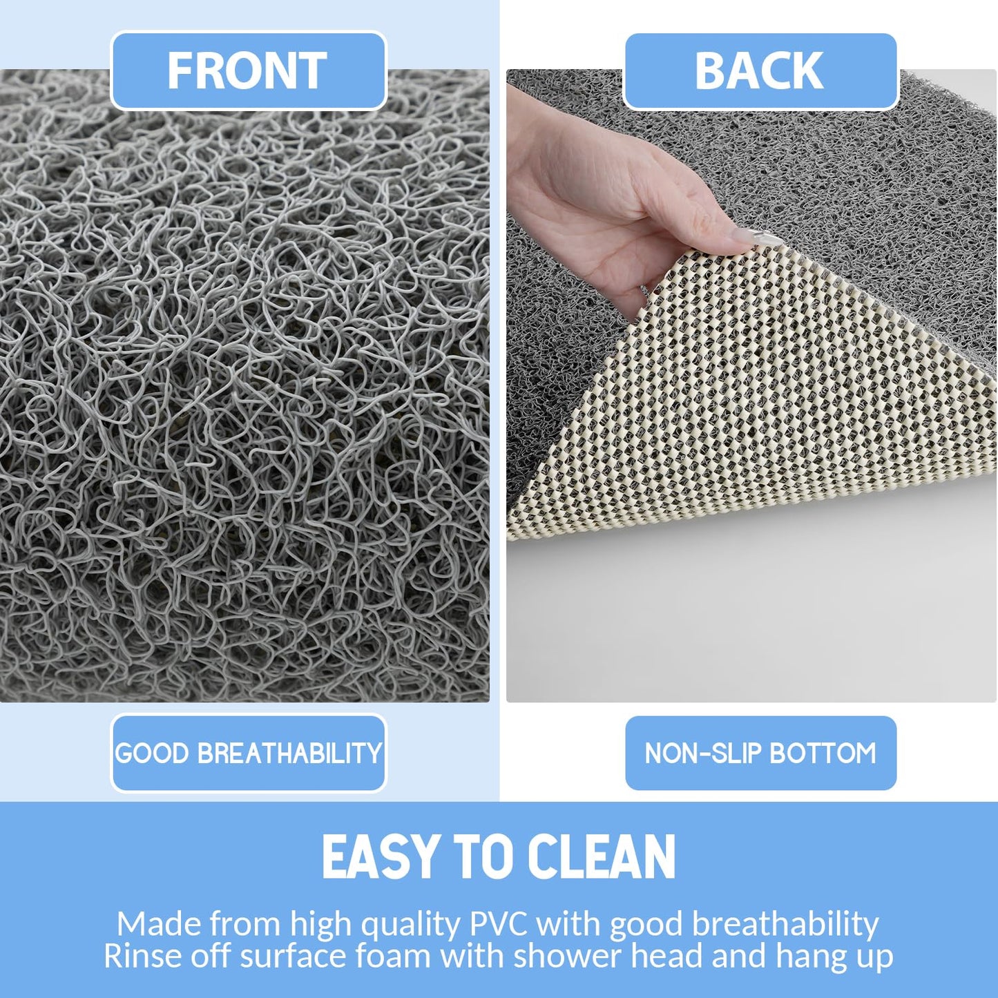 Hargiis Non Slip Shower Mat, Anti Slip Bath Mat, Quick Drying Bath Tub Mats, Foot Scrubber Mat, Anti Slip Mat for Tub, Floor, Bathroom, Home, Kitchen, Hotel (Grey 24”x24”)
