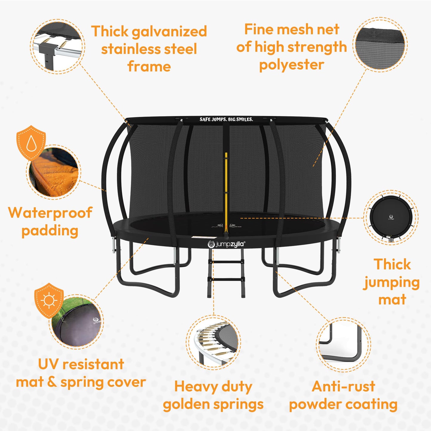 Jumpzylla Outdoor Trampoline with Net for Kids 8FT 10FT 12FT 14FT 15FT 16FT