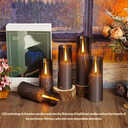 Flickering Flameless Candles,Battery Operated, Flameless Candles with Remote, 2/4/6/8 Hour Timer, Realistic Jumping Flame Effect, Perfect for Home Decor, Holiday Decoration Pcs 9 (Grey)