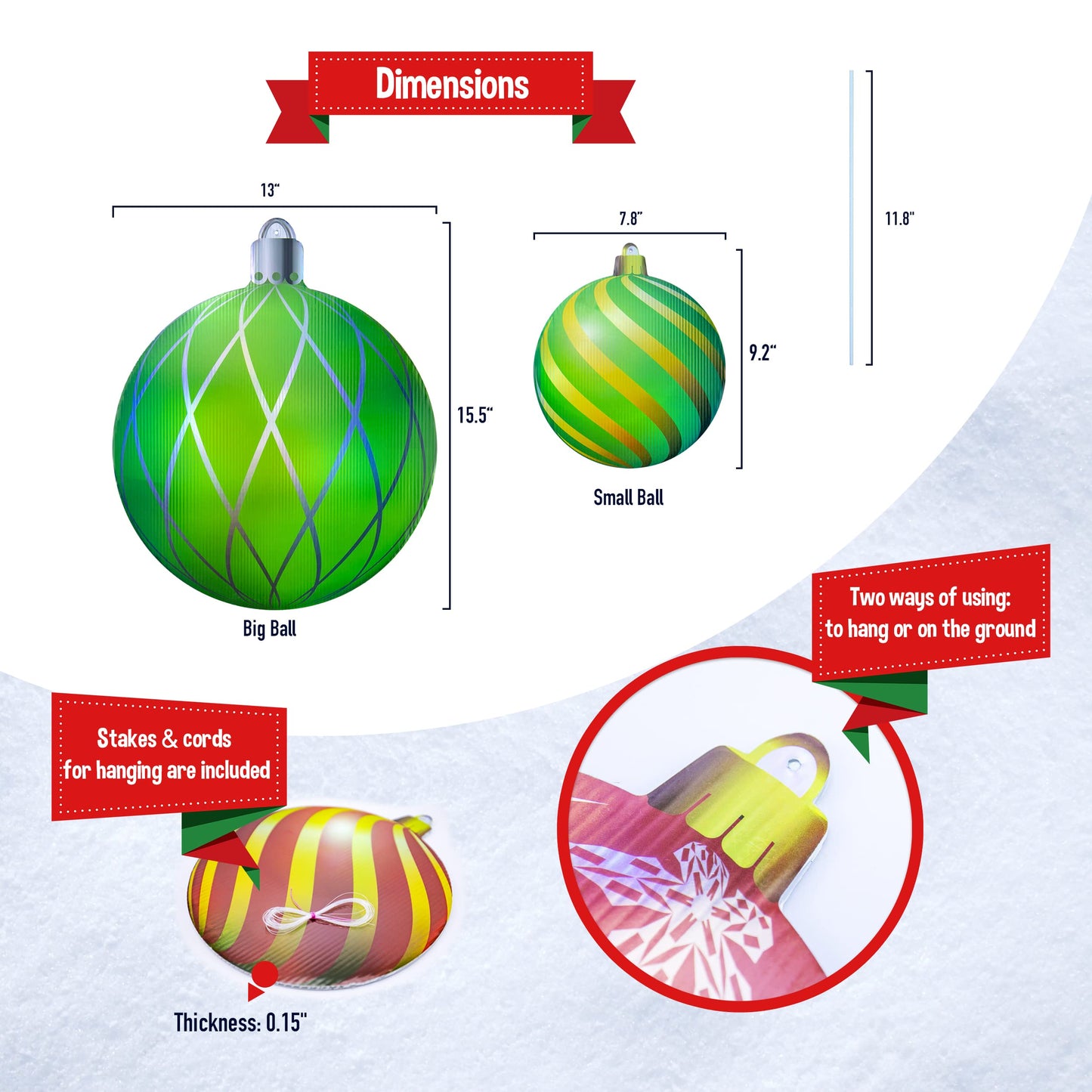 Outdoor Christmas Decoration Yard Signs | Double Sided Flat Print Christmas Ornaments Signs and Stakes Set for Hang or on Ground 5Pcs Three Large16" and Two Small 9" Per Set
