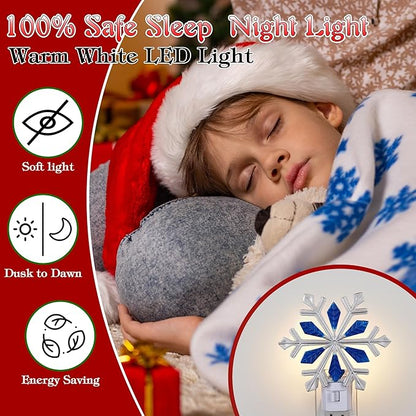 Christmas Decoration Snowflake Night Light Plug in, 120V C7 LED Xmas Wall Plugin Nightlights, Christmas Night Light Decor for Bedroom Bathroom Kitchen Hallway Stairs