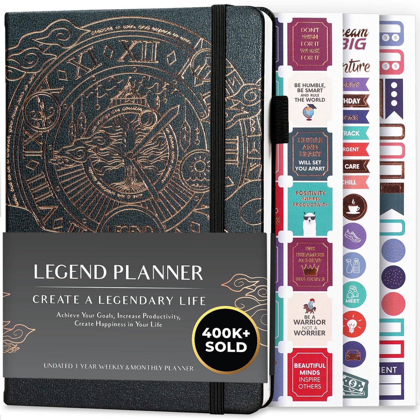 Legend Planner – Undated Weekly & Monthly Life Planner to Hit Your Goals & Live Happier, Organizer Notebook & Productivity Journal, A5 (Mystic Gray, Gold)