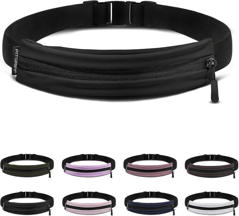 Fitgriff® Running Belt V2 - Slim Fanny Pack & Phone Holder for Jogging | Black, One Size (24.4" - 43.3")