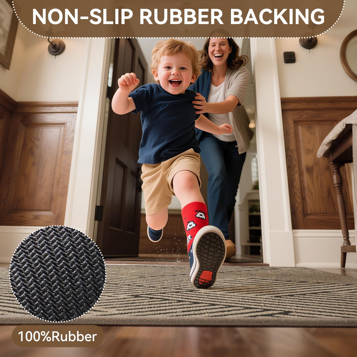 QiCaiJia Door Mat Indoor Outside Entrance 17"x30", Low-Profile Non Slip Outdoor Inside Doormat Entryway Mat, Dirt Resistant Absorbent Front Porch Welcome Entry Mats, Washable Easy Clean, Brown