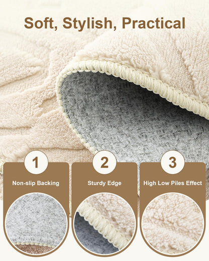 Carvapet 5x7 Area Rug - Beige Modern 3D High Low Pile Texture Floor Carpet, Washable Soft Plush Velvet Rug with Skid-Resistant Rubber Backing for Living Room Bedroom Nursery