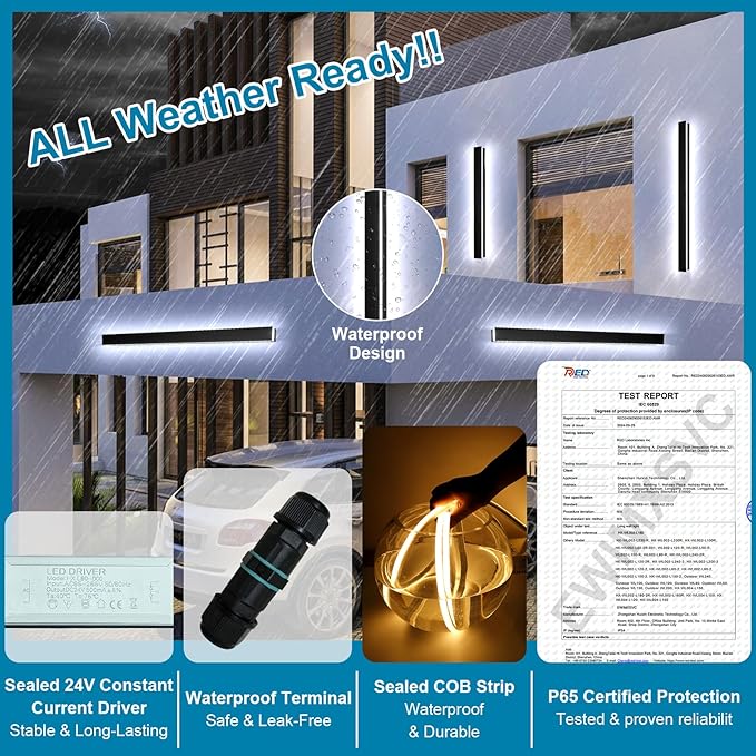 EWIMXVC 2 Pack 47inch Outdoor Wall Sconce, 2700k-6500k Dimmable Modern LED Wall Lights, IP65 Waterproof Long Strip Wall Lamps, Black Wall Mount Outside Lighting Fixtures for House, Porch, Garage