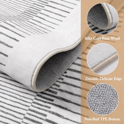 Wonnitar Striped 9x12 Rugs for Living Room, Non-Slip Soft Grey Berber Stripe Bedroom Rug, Low Pile Minimalist Floor Carpet for Dining Room Living Room Department (Grey,9' x 12')