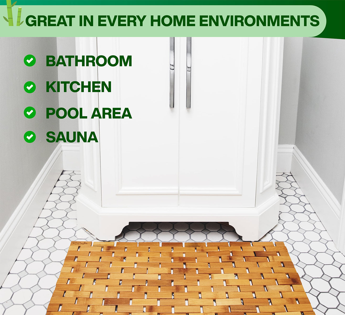 Bamboo Bath Mat - Foldable Wooden Bathmat - Accessories for Bathroom Sauna Spa Tub Step and Floor - 24 x 16 x 0.4 Inches [LxWxH] - Modern Farmhouse Decor Design