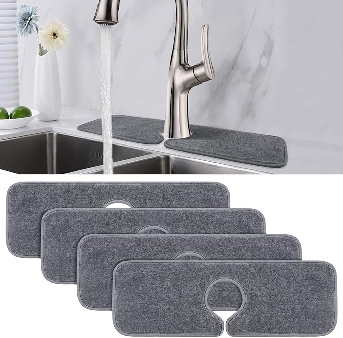 PoYang 4 Pack Faucet Mat for Kitchen Sink Splash Guard Short: Super Absorbent