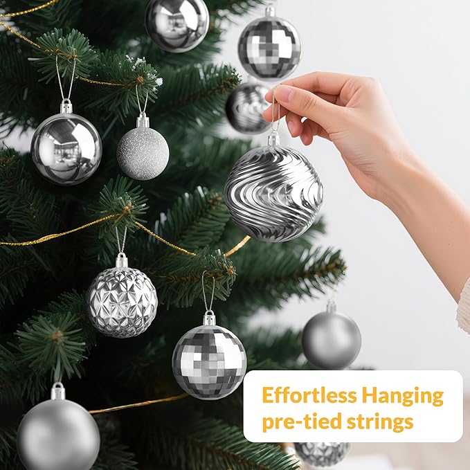 Annecy Christmas Tree Ornaments - 36 PCS Shatterproof Christmas Ball Ornaments Set for Holiday, Wreath & Party Decorations (Multi-Size, Silver)