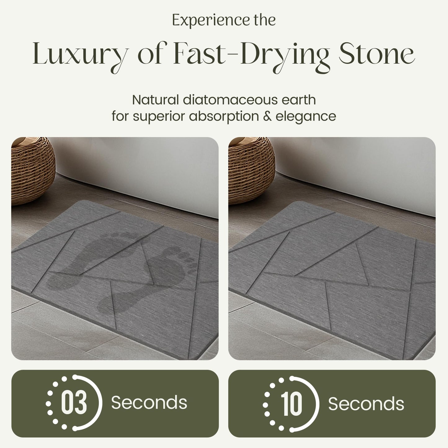 Solvio Quick Dry Shower Stone Bath Mat, Super Absorbent & Non-Slip 24 x 16 Inch Diatomaceous Earth Mat, Durable & Easy to Clean Diatomite Bath Mat for Bathroom Floor/Kitchen (River Silt)
