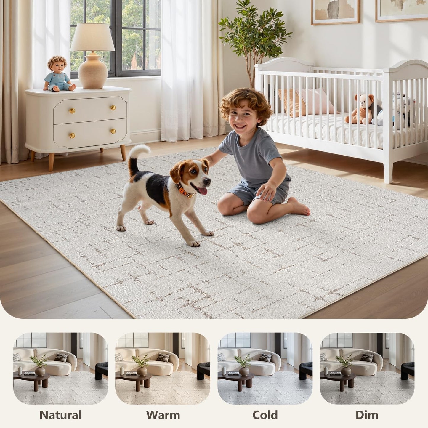 Engiw-Beige Neutral 6x9 Area Rug for Living Room Rug-Carpet Bedroom Rugs Textured Tufted Jacquard Modern Washable Rug for Dining Room Nursery Non Slip