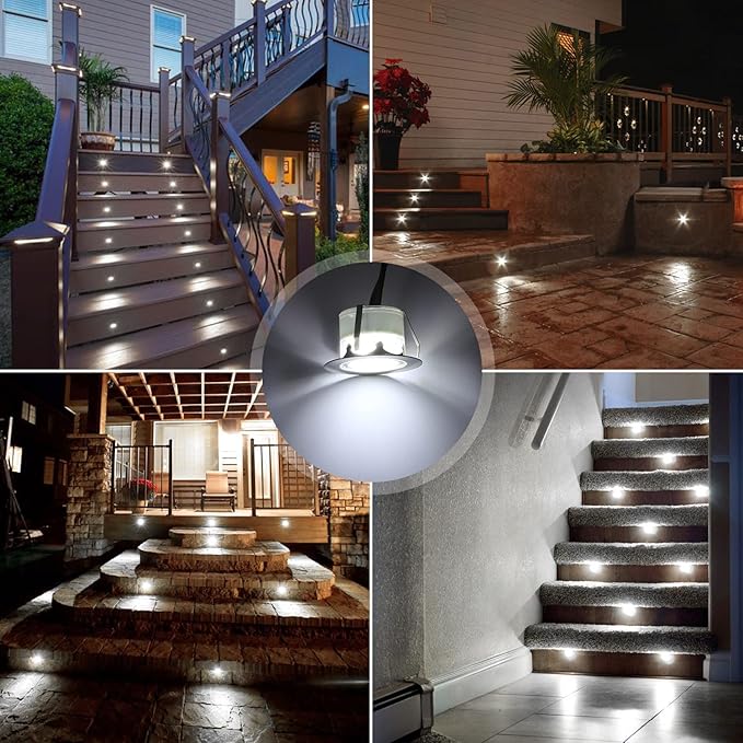 Deck Lights Outdoor Waterproof Low Voltage Lighting Kit Stainless Steel 1W Outdoor Yard Garden Decoration Lamps Landscape Pathway Patio Step Stairs Silver Border(20pcs,Cool White)