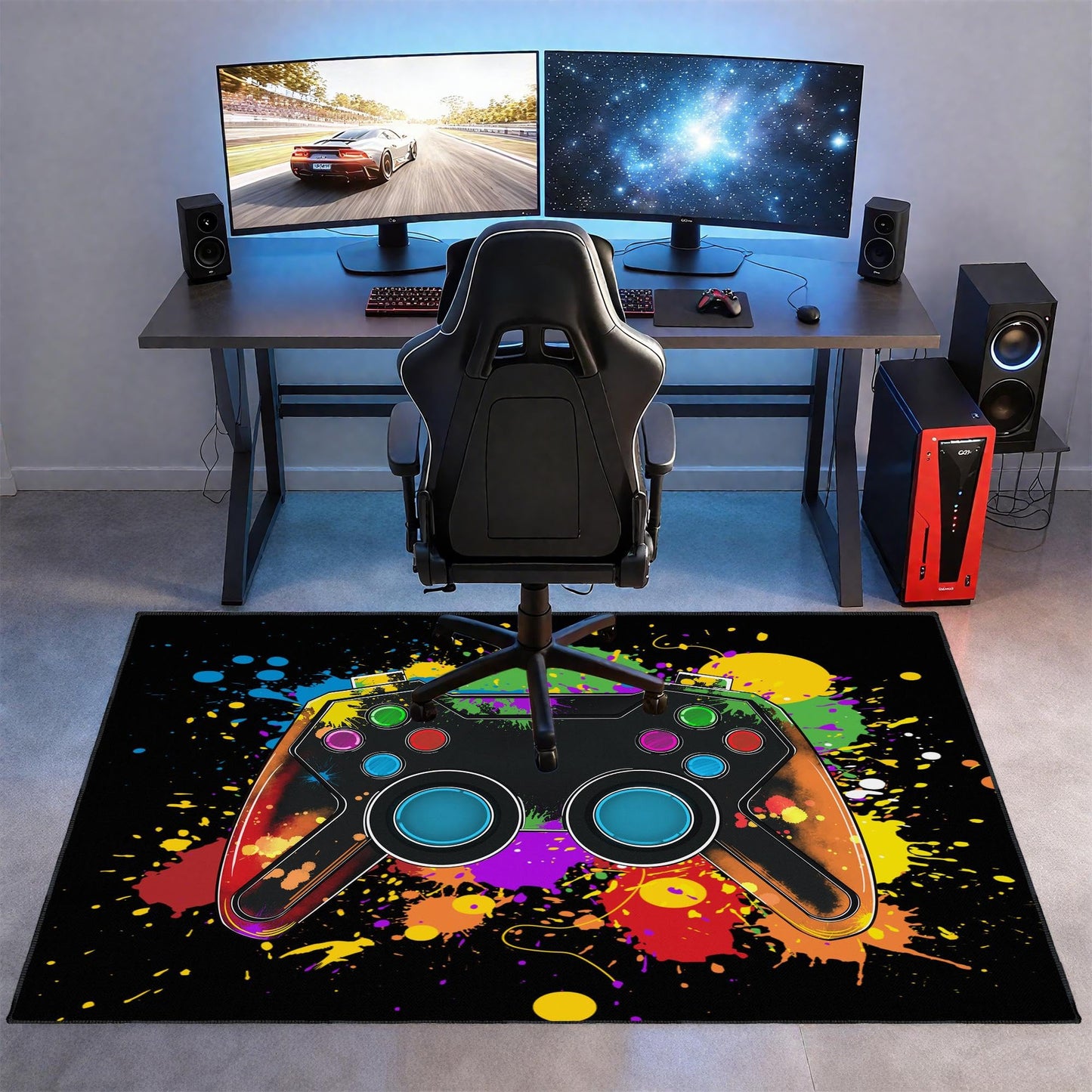 Vesocro Gaming Rug for Room,3x5 ft Non-Slip Cool Gamer Carpet for Bedroom Livingroom and Game Room Rug Decor