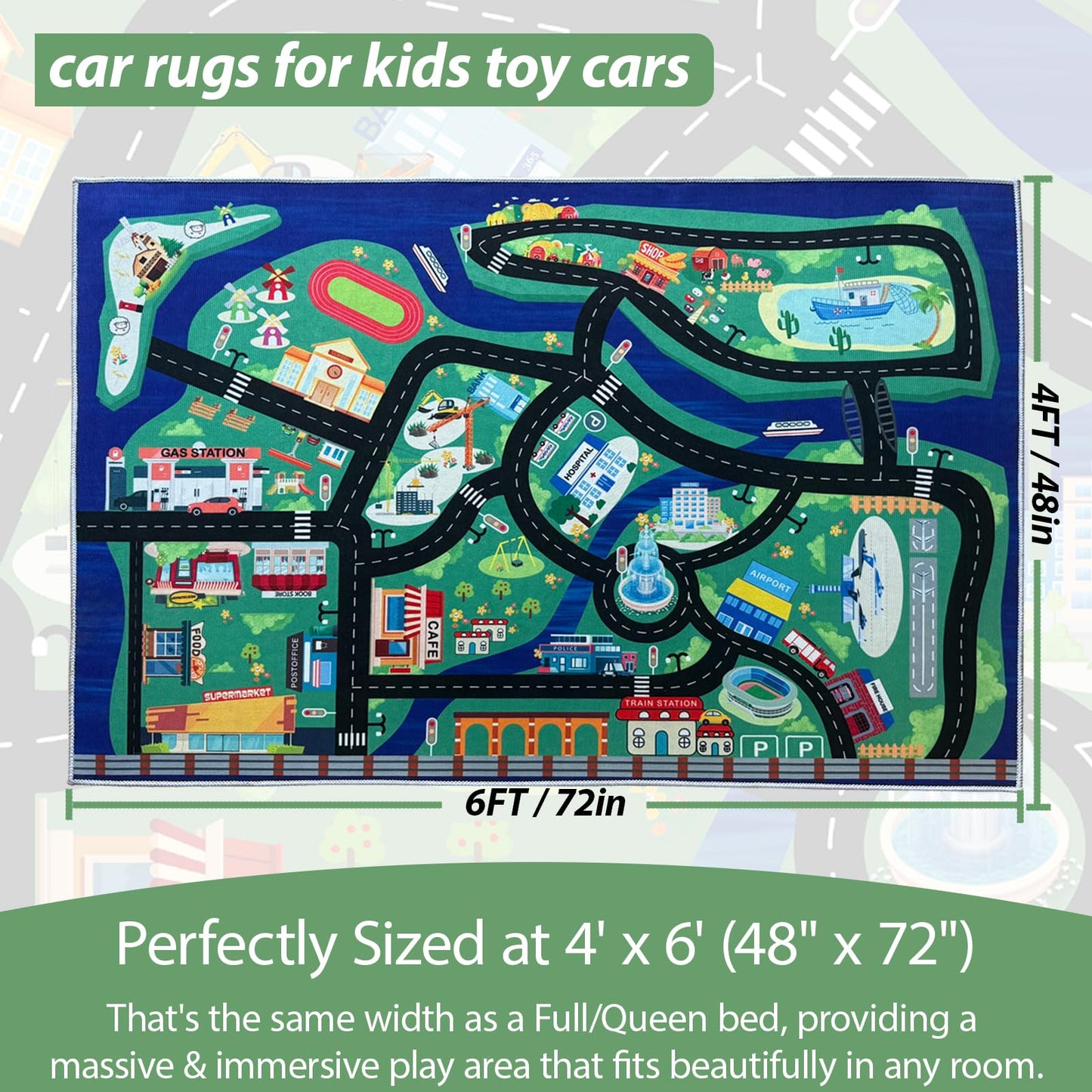 SXHYSM Kids City Road Play Mat 6FT x 4FT Large Toddler Traffic Play Rug