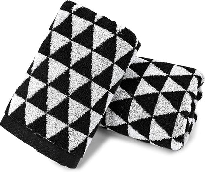 Black Hand Towels for Bathroom & Kitchen, 2 Pack Cotton Quick Dry Towels for