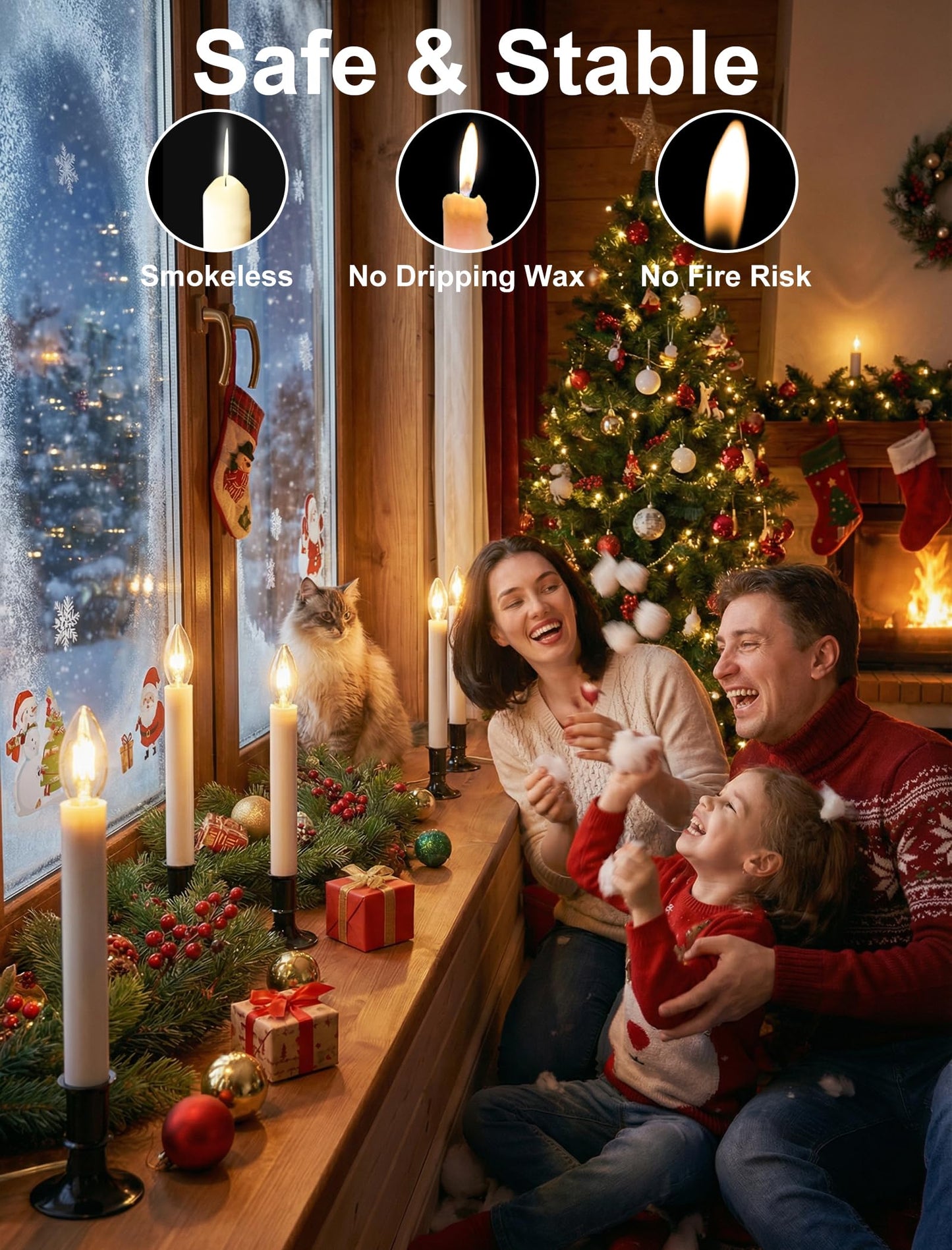 Romasaty Electric Window Candle Lamp, Christmas Window Candles Lights with Nickel Plated Base and C26 Light Bulb, Plug in Candles Lamps for Christmas Home Table Decor- 4 Pack