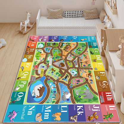 MOFAZEE Zoo map Carpet, 2'8"×4' English Letter Carpet, Washable ABC Rug for Kids Room, Non-Slip Alphabet Play Mat with Animal Illustrations, for Classrooms/Home Learning Areas