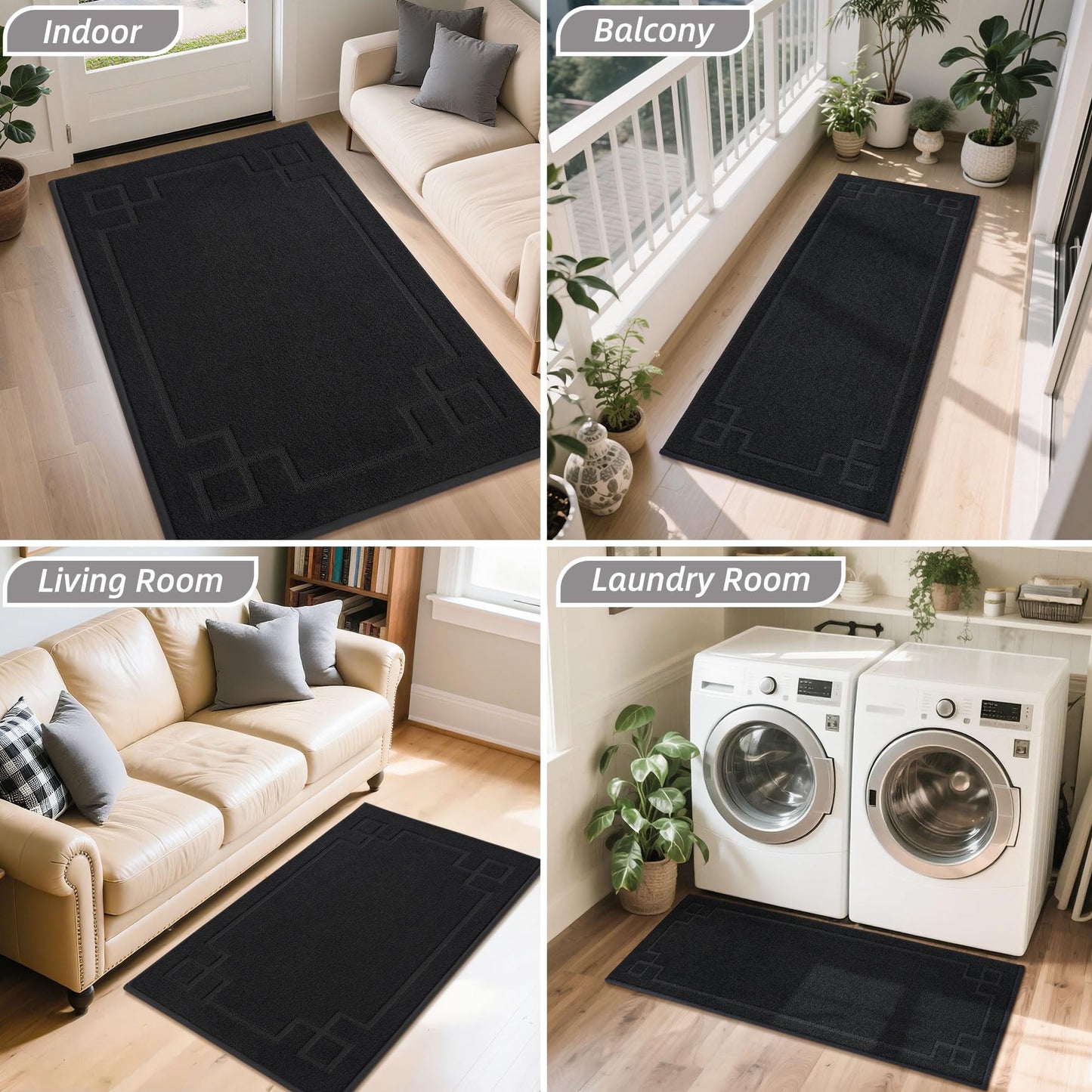 BEQHAUSE Door Mat 32" x 48", Non-Slip Door Mats Indoor Entryway Rugs Washable Low-Profile Absorbent and Dirt Trapper Floor Mats, Dog Door Mat for Front Back Door, Mud Wet Shoes & Paws, Black