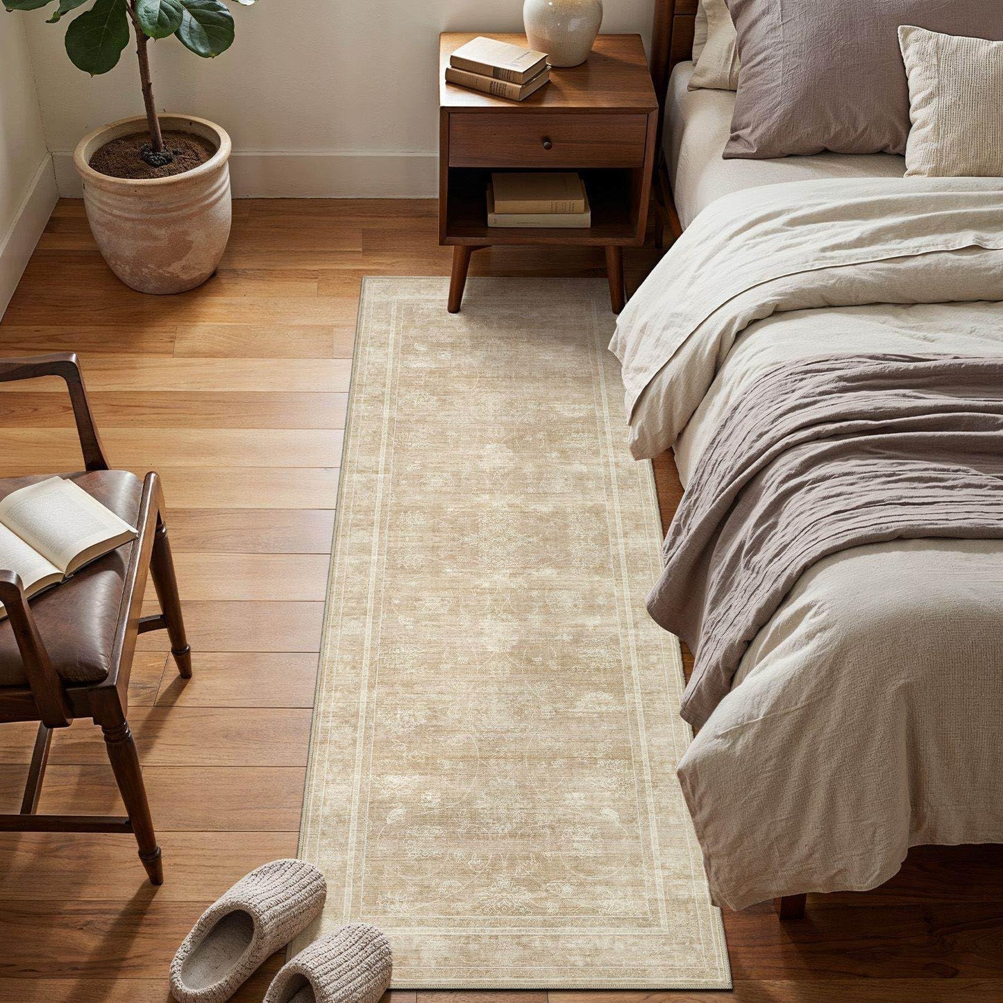 UERMEI 2x6 Machine Washable Runner Rug: Vintage Non Slip Low-Pile Stain-Resistant Hallway Floor Carpet, Soft for Entryway Kitchen Bathroom, Kid Pet Safe Robot Vacuum Friendly - Brown