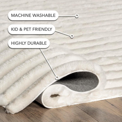 Nuloom SuperiorWash Collection Kai Off-White, 7'6" x 9'6", Fluffy and Cozy, High Traffic, Stain Resistant, Easy Clean, Durable Washable Area Rug for Bedroom, Living Room, Dining, Den, Foyer, Entryway