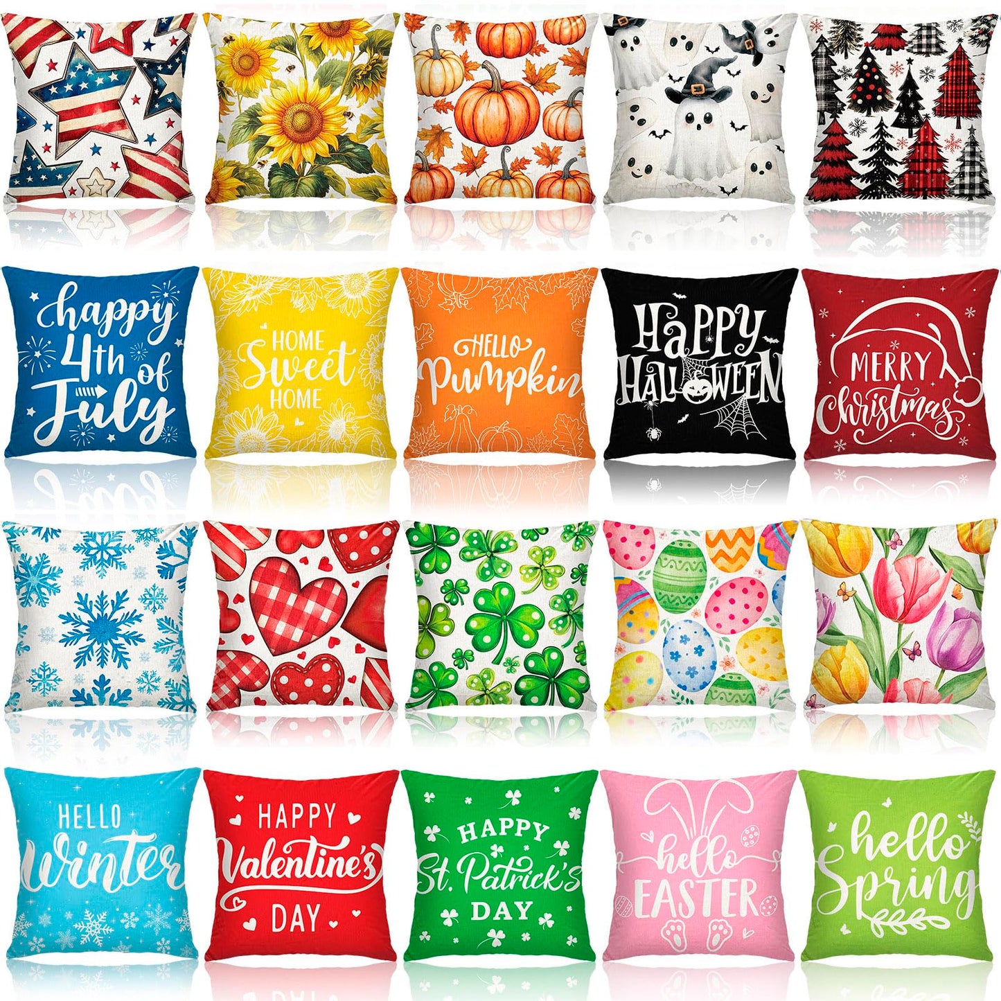 Mindsoft 20 Pcs Holiday Pillow Covers 18 x 18 Summer Pillow Cover 4th of July Fall Pillowcase Decorative Seasonal Cushion Case for Farmhouse Home Sofa(Holiday)