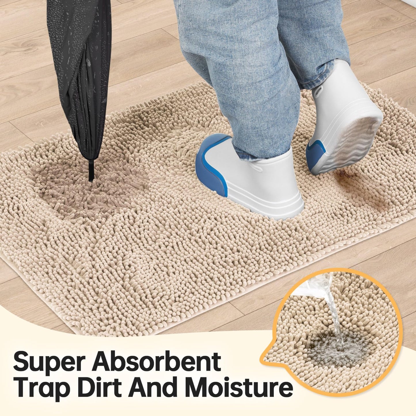 HOMEK Absorbent Dog Door Mat for Muddy Paws, 60" x 24" Chenille Indoor Mats for Entryway, Trap Dirt Front Door Mat Indoor Entrance Washable Non Slip Soft Beige