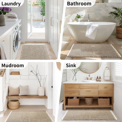 GRLYUH Waffle Bath Mat - Boho Bathroom Rugs Non Slip Washable, Super Absorbent & Quick Dry, Soft Bath Mat Farmhouse Bathroom Decor, 24'' x 36'', Khaki and White