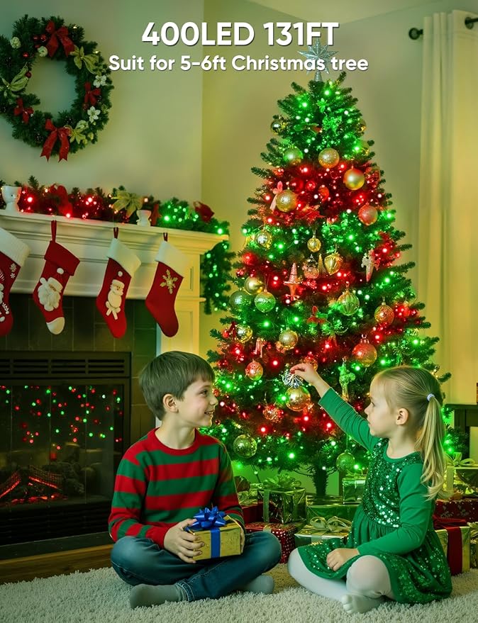 Ollny Smart Christmas Lights, 131FT 400 LED APP Control RGB Color Changing Christmas Tree Lights with Remote, Programmable DIY Musical Waterproof Decor Light with Timer for House Indoor Outdoor House