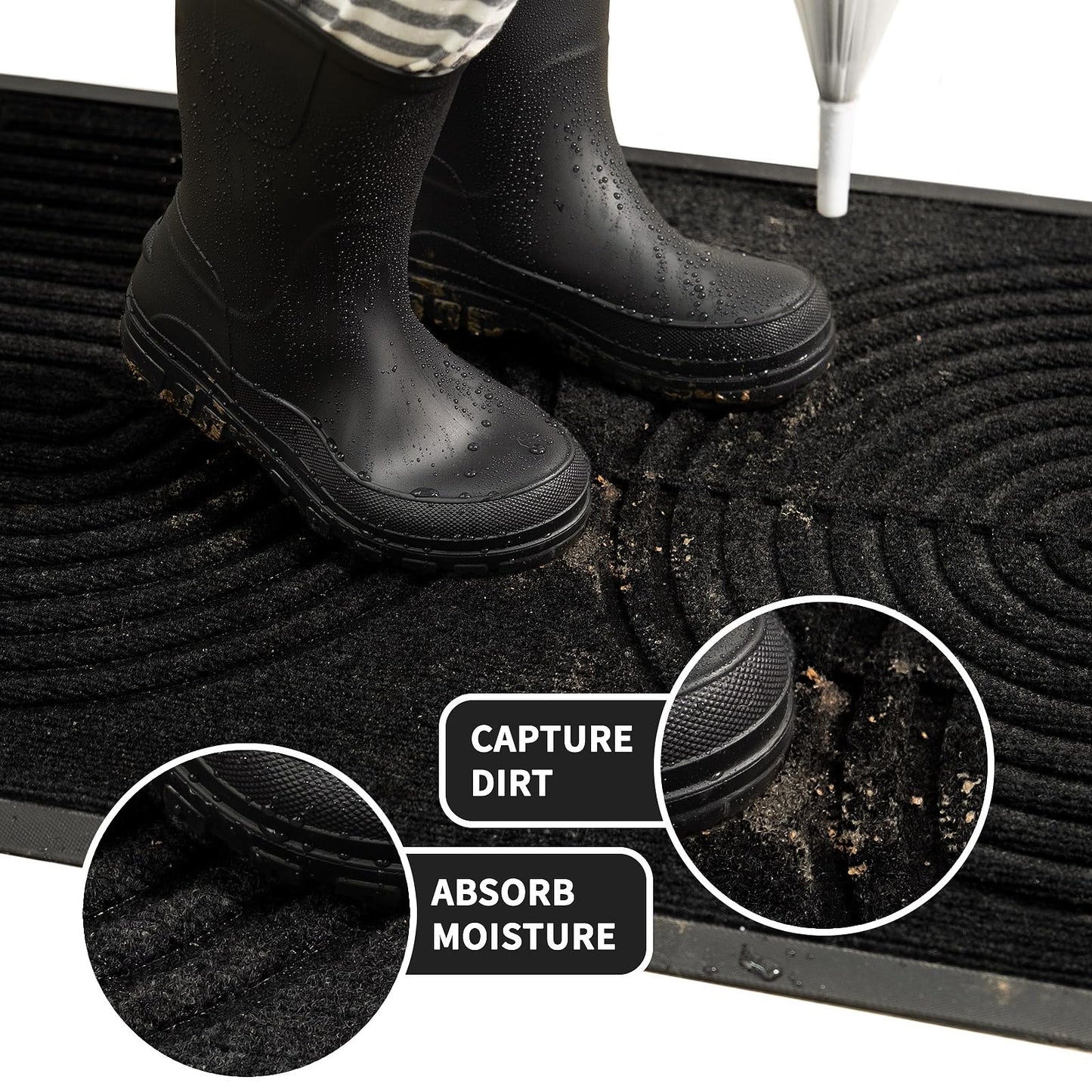 RORA Front Door Mat Outside Indoor Entrance, Heavy Duty Non Slip Welcome Doormat, Natural Rubber Floor Mat for Entryway, Patio, Garage, Porch, 29.5"x17", Black