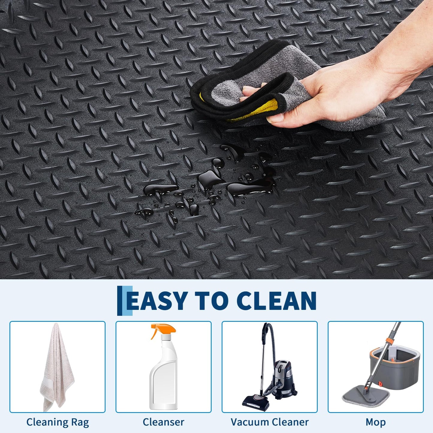 7.8 x 18 FT Garage Floor Mat, ExploreHorizon 2.8mm Thickened Flooring Roll Diamond Plate PVC Rubber Trailer Mat, Non-Slip Floor Protector Mat for Garage, Warehouse, Gyms, Trailer, SUV