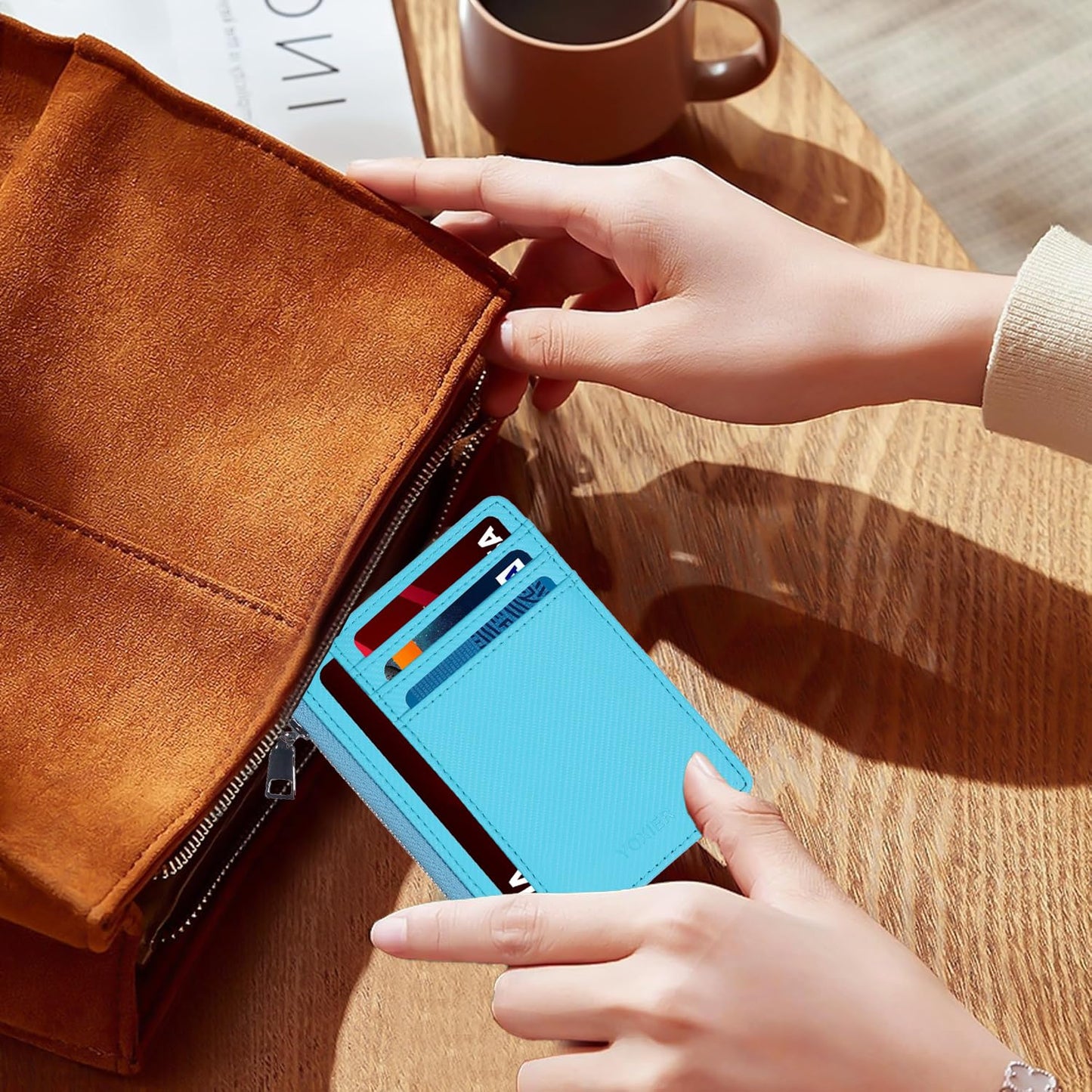 YOXIER Slim Minimalist Wallet, Front Pocket Wallets, RFID Blocking, Credit Card Holder for Men & Women (blue)