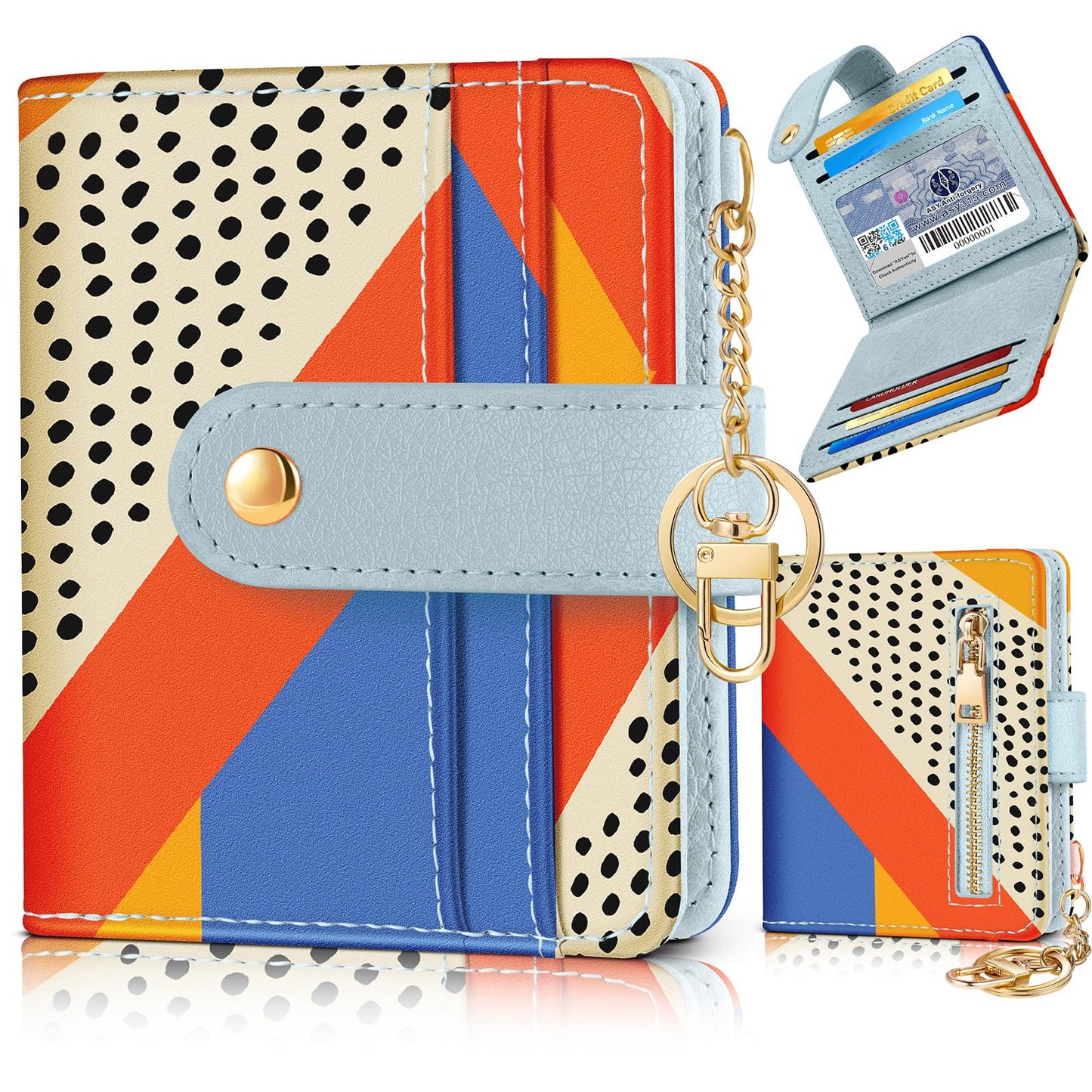 Bistup Wallet for Women Cute Bifold Card Wallet Rfid with Keychain for Ladies Teen Girls Female Medium Aesthetic Girly Small Thin Slim Abstract Unique Pretty Modern Leather Credit Card Holder Purse