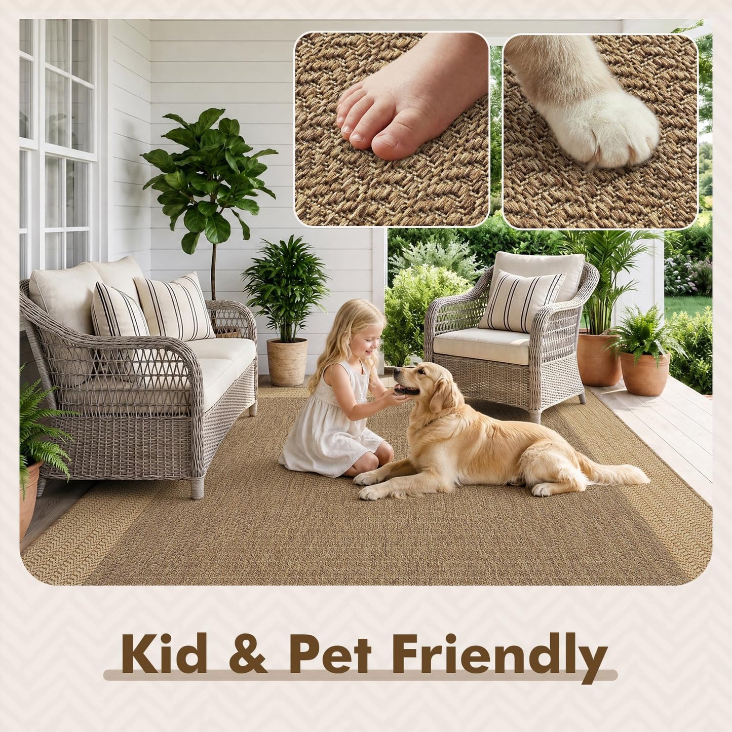 MontVoo-Outdoor Rug-Patio Rug 5x7 ft Polypropylene Indoor Outdoor Rugs Outdoor Carpet for Patio Deck Balcony Porch, Textured Weave, Durable for High Traffic, Fade-Resistant, Modern Neutral Brown